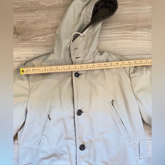 Vintage Glemot Deep Pile Fleece Lined Parka Coat Beige Hooded Size 40 - Picture 10 of 11